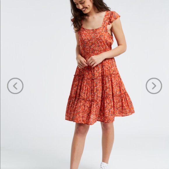 B.O.G. Collective Tineo Pumpkin Floral Tiered Mini Dress - Picture 2 of 6